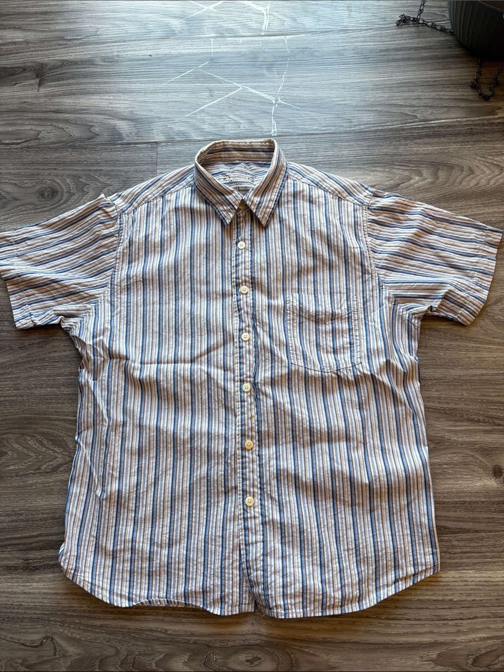 Mavi Men's Short-Sleeve Button-Down Shirt - Blue, White & Tan Stripes